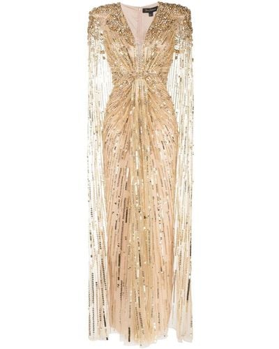 Jenny Packham Lotus Cape-effect Embellished Tulle Gown - Natural