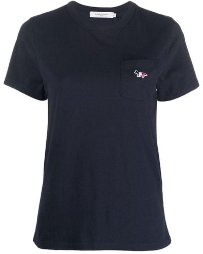 Maison Kitsuné T-shirt Met Logopatch - Blauw