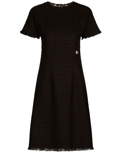 Dolce & Gabbana Dg-logo Tweed Midi Dress - Black