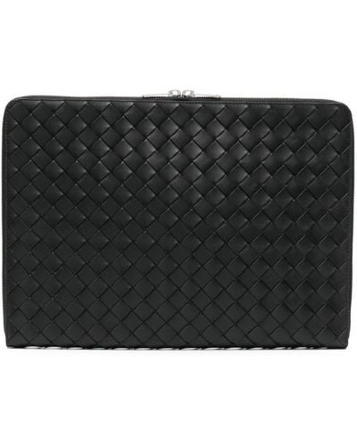 Bottega Veneta Intrecciato Leather Laptop Bag - Black