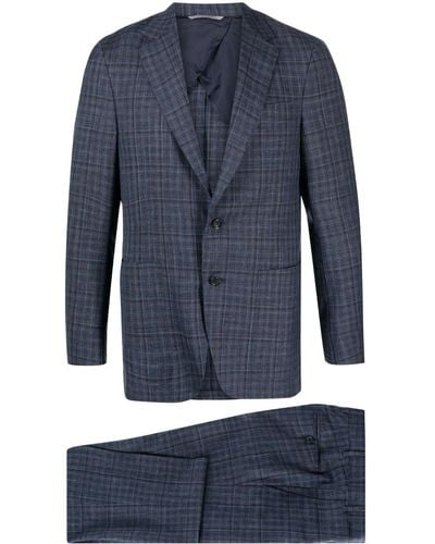 Canali Check-pattern Single-breasted Suit - Blue