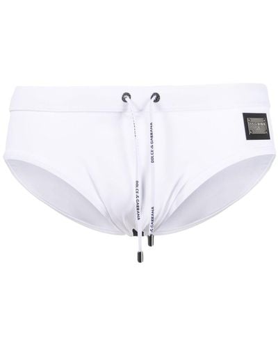 Dolce & Gabbana Swim Briefs With Branded Drawstring And Logo Tag - White