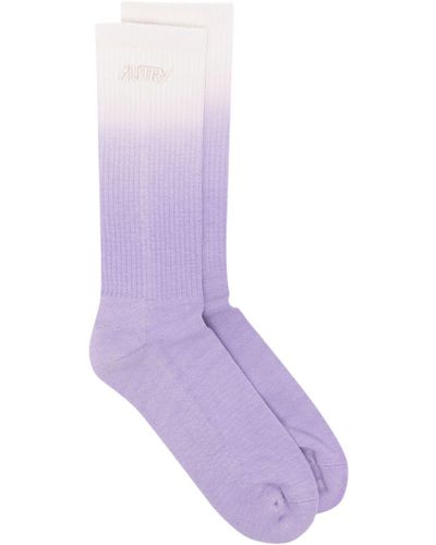 Autry Logo-Embroidered Ombré Socks - Purple