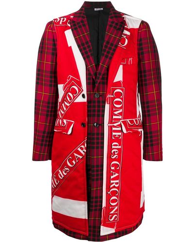 Comme des Garçons Manteau droit à design patchwork - Rouge