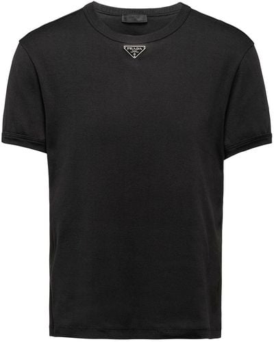 Prada T-shirt Met Logoplakkaat - Zwart