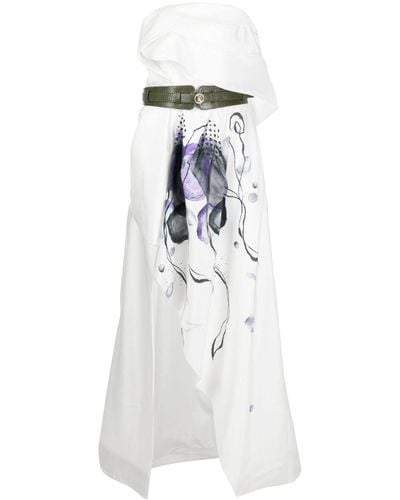Saiid Kobeisy Abstract-print Taffeta Asymmetric Dress - White