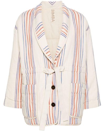 Bimba Y Lola Striped Cotton Padded Jacket - Natural
