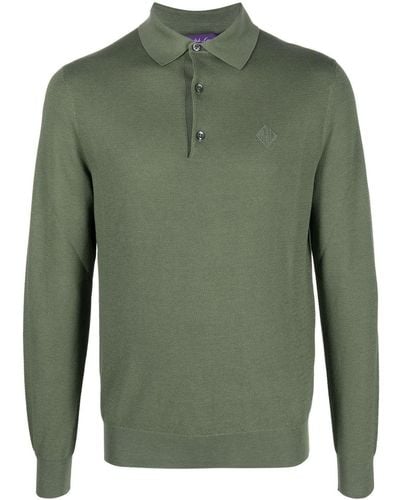 Ralph Lauren Purple Label Button-front Long-sleeved Polo Sweater - Green