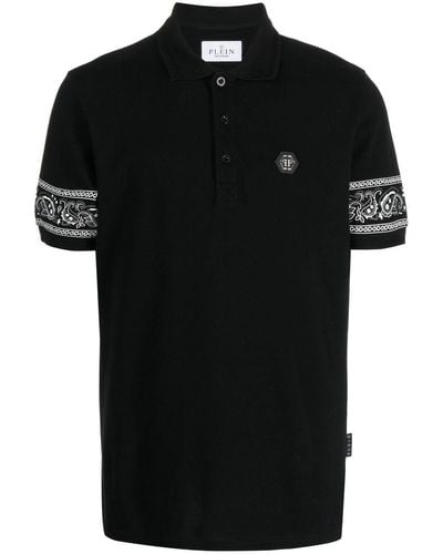 Philipp Plein Bandana-print Short-sleeved Polo Shirt - Black