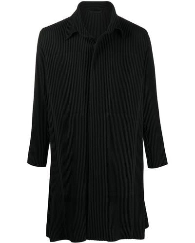 Homme Plissé Issey Miyake Pleated Button-up Coat - Black