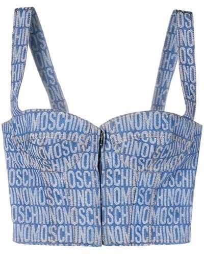 Moschino Monogram-print Denim Corset - Blue
