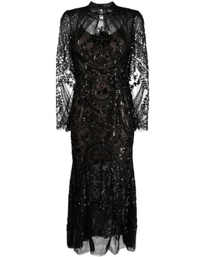 Self-Portrait Paisley Sequin-embellished Midi Dress - Black