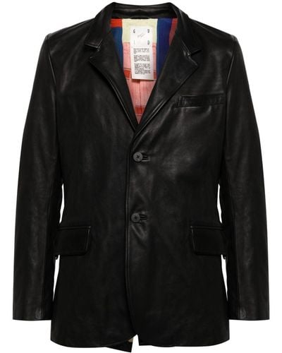 Guidi Single-breasted Leather Blazer - Black