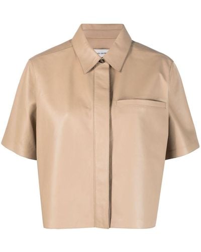 Yves Salomon Short-sleeve Lambskin Shirt - Natural