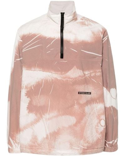Stone Island Abstract-print Half-zip Overshirt - Pink