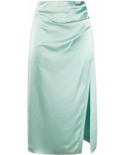 Blanca Vita Draped Satin Side-slit Midi Skirt - Green