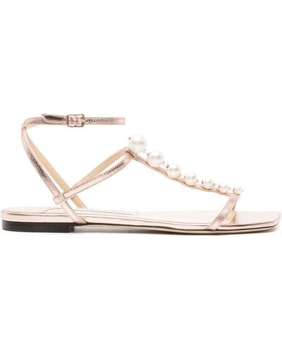 Jimmy Choo Amari Pearl-detailed Flat Sandals - White