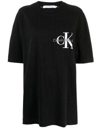 Calvin Klein Logo-embroidered Cotton T-shirt - Black