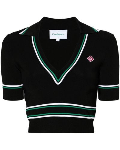 Casablancabrand Logo-patch Cropped Polo Shirt - Black