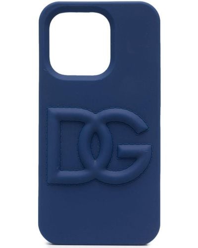 Dolce & Gabbana Coque pour iPhone 14 Pro Max en caoutchouc à logo - Bleu