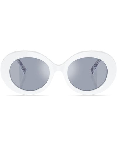 Dolce & Gabbana Majolica-print Round-frame Sunglasses - Blue