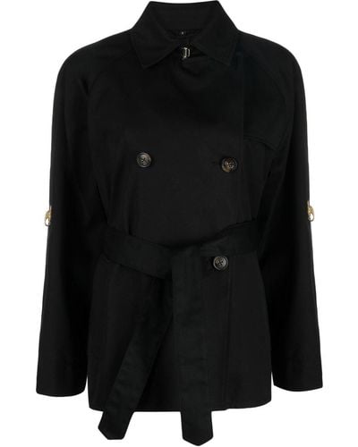 Fay Double-breasted Short Trench Coat - Black