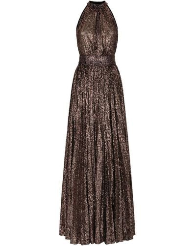 Dolce & Gabbana Sequin-embellished Halterneck Gown - Brown