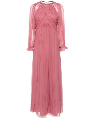 Alberta Ferretti Pleated Silk Maxi Dress - Pink