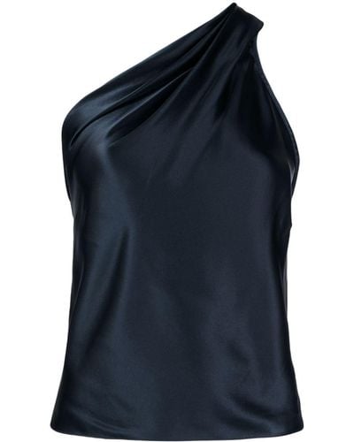 Michelle Mason Asymmetric Halterneck Silk Top - Blue