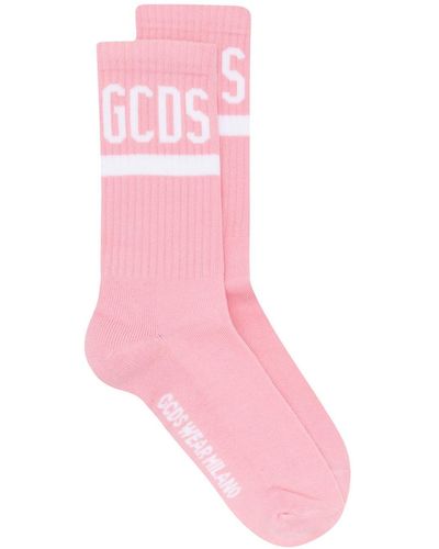 Gcds Pink Socks In Terry Cloth With Logo And Contrast Details Woman