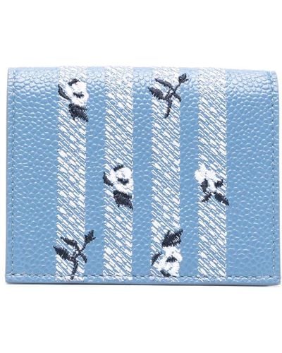Thom Browne 4-bar Rose-embroidered Leather Cardholder - Blue