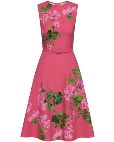 Oscar de la Renta Geranium-print Poplin Dress - Pink