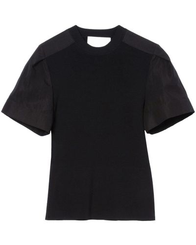 3.1 Phillip Lim Fein geripptes T-Shirt - Schwarz