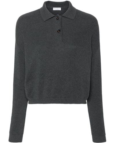 Brunello Cucinelli Ribbed-knit Polo Shirt - Black