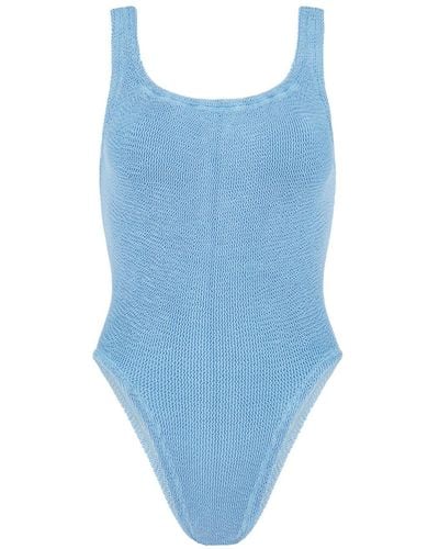 Hunza G Square Neck Seersucker Swimsuit - Blue