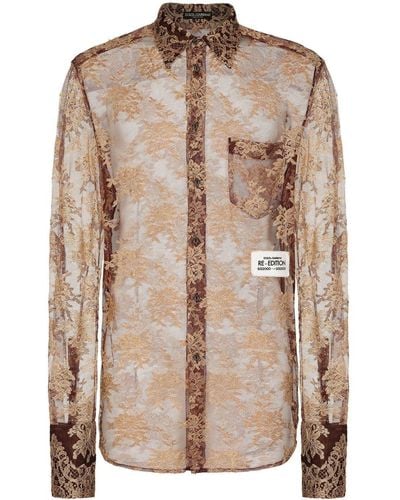 Dolce & Gabbana Semi-doorzichtig Overhemd Met Bloemenkant - Bruin