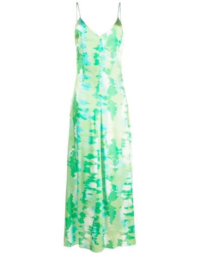 Ganni Watercolour-print Slip Dress - Green