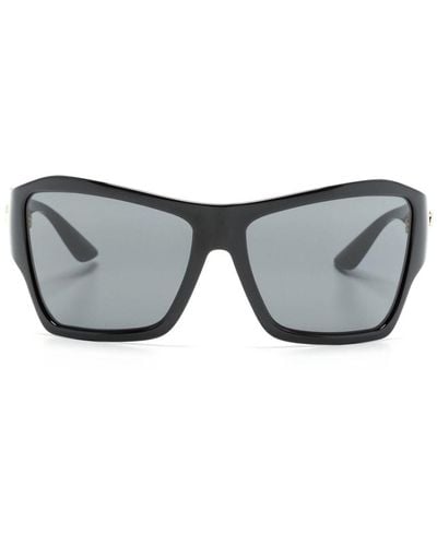 Versace Logo-plaque Oversize-frame Sunglasses - Grey