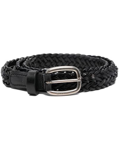 Golden Goose Belt Houston Thin Woven Washed Leather Accessories - Black