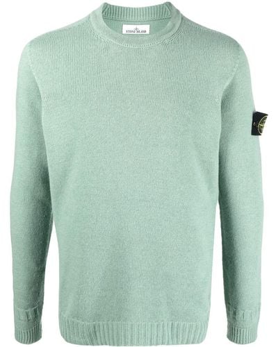 Stone Island Logo Patch Crew Neck Knitted Sweater - Green