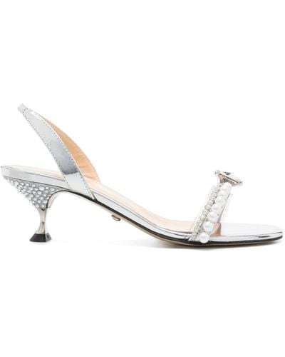 Mach & Mach Diamond Of Elizabeth 55mm Metallic Sandals - White