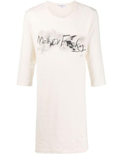 Yohji Yamamoto Long Slogan Print T-shirt - Natural