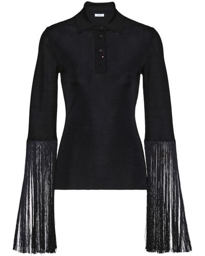 Ferragamo Fringe-detailing Satin-finish Blouse - Black