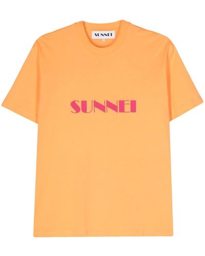 Sunnei Logo-print Organic-cotton T-shirt - Orange