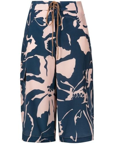 Adriana Degreas Floral-print Silk Bermuda Shorts - Blue