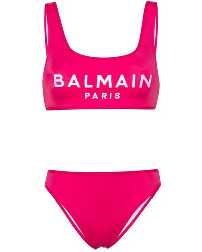 Balmain Gestreifter Bikini mit Logo - Pink