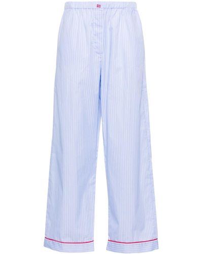 Miu Miu Striped Cotton Palazzo Trousers - Women's - Cotton - Blue