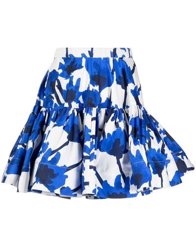 Jason Wu Abstract-print Ruched Skirt - Blue