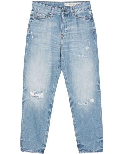 Armani Exchange Distressed Washed Tapered Jeans - Blue