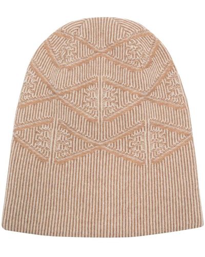 Barrie Monogram Motif Cashmere Beanie Hat - Natural